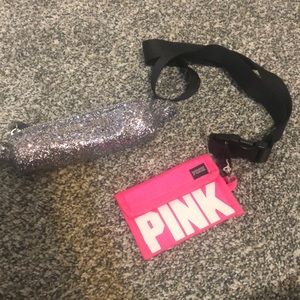 NWOT Victoria’s Secret rare wallet/lanyard/ID holder. Small glitter cosmetic bag